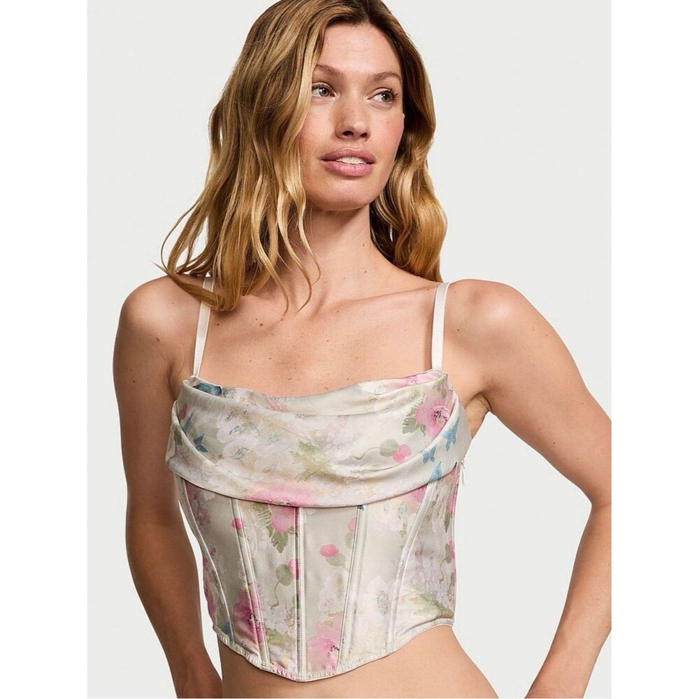 NWT Victoria’s Secret Very Sexy Satin Draped Corset Top Floral Butterfly L